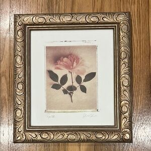 Framed Rose Art Print with Ornate Gold Frame